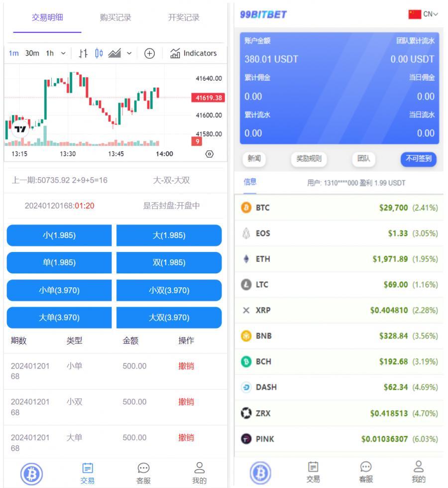 开源版海外双语言竞猜系统/虚拟币大小单双竞猜下注/USDT充值